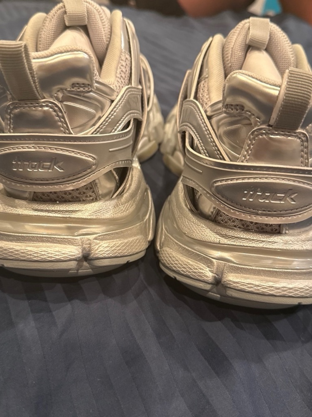 Balenciaga Metallic Silver Lace-Up Track Sneakers brand new with box size men 8 - Picture 4 of 8